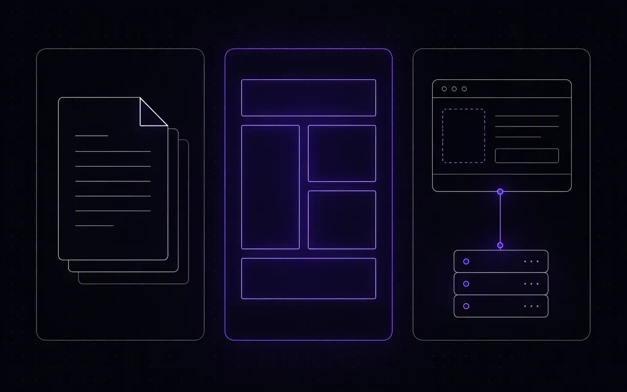 Three service panels for static sites, content-first sites, and app/API/data systems.